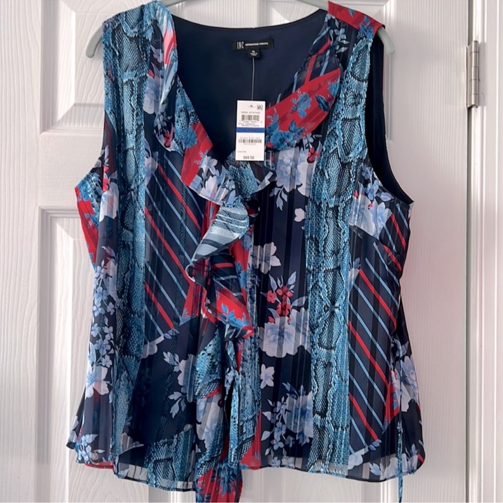 INC Sleeveless Blouse High Status Broken Flowers NWT XL